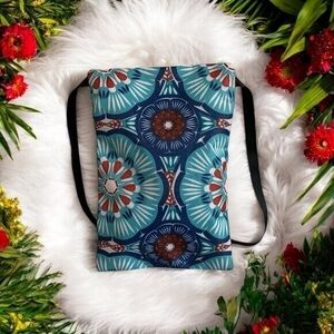 Mini Pocket Bag Blue Red Floral Nylon Wetbag Front Badge Strap VG